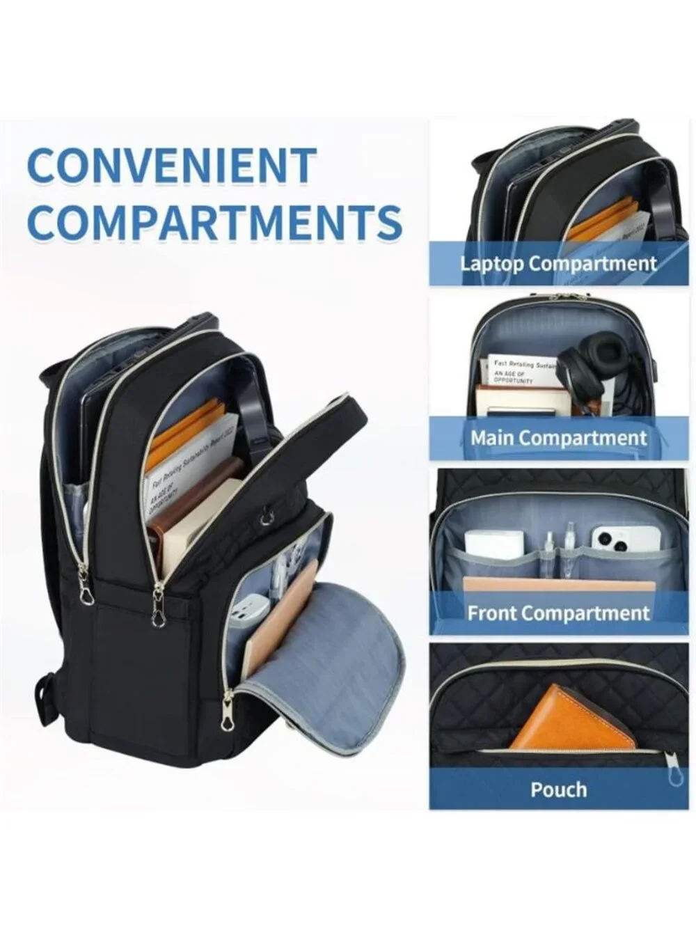 Laptop Backpack 15.6 Inch USB Charging Port Water Repellent Travel Business